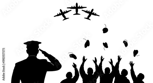 Military Salute: Air Force Planes Fly Over Crowd Throwing Hats