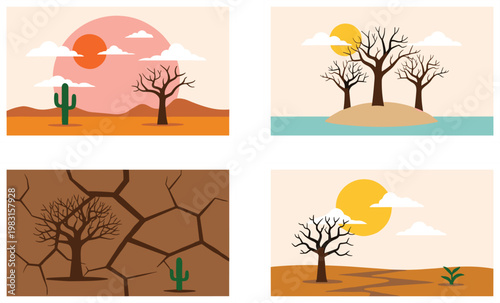 Tableau sur toile Arid landscape scenes with bare trees and desert flora under a bright sun