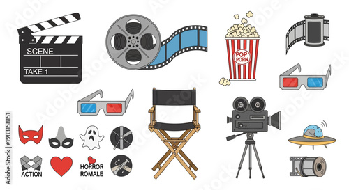 Elements related to film production create a organized cinema themed.