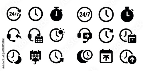 Works constantly, continuously or around the clock. Day and night. On a regular basis. Flat vector. 