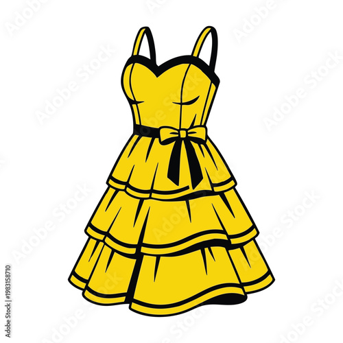 Yellow Dress with Black Bow Illustration