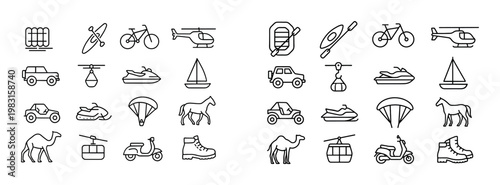 Outdoor transport icons showing recreation and travel