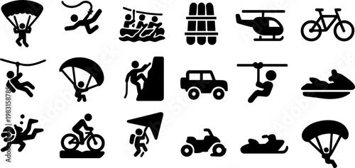 Adventure activity icons depicting outdoor recreation symbols