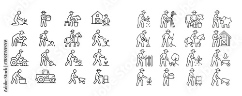 Farming activity icons showing labor and livestock scenes