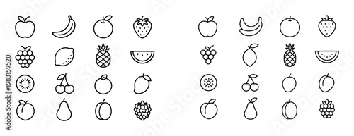 Assorted fruit icons in repeating grid on white