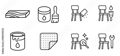 Furniture painting and maintenance icons in grid