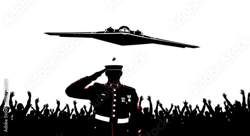 Military Salute to Stealth Bomber and Crowd