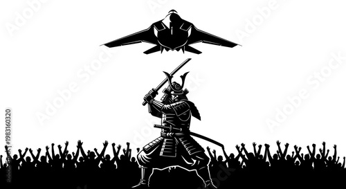 Samurai Warrior Fights Futuristic Jet Above Crowd