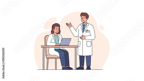 Doctors Discussing Medical Case with Laptop in Modern Clinic