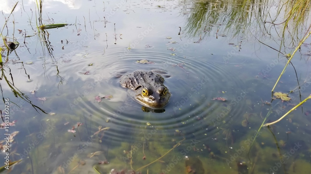 Fototapeta premium Curious Frog in Serene Water Setting