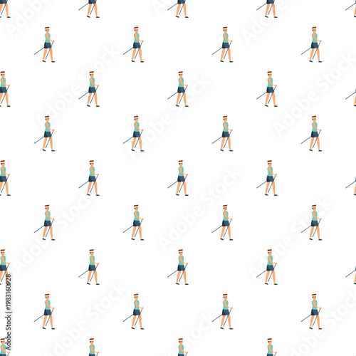 Nordic walking man cartoon seamless pattern for athletic design elements