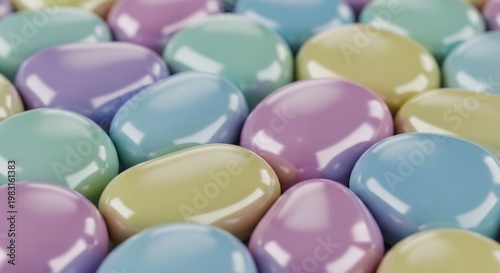 Close-up Macro Shot of Assorted Pastel Colored Easter Eggs.