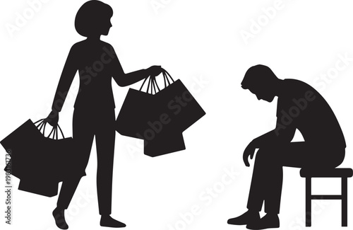 Shopping Trip Tired Husband and Wife Silhouettes