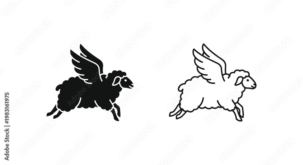 Obraz premium Mythical Winged Ram & Sheep Designs Art Vector