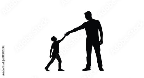 Silhouette of a father holding his son's hand walking together