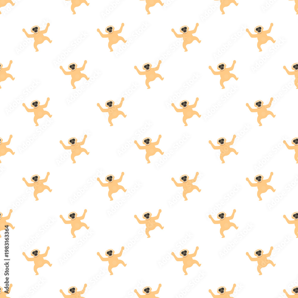 Fototapeta premium Gibbon monkeys standing in a cute cartoon style forming a seamless pattern