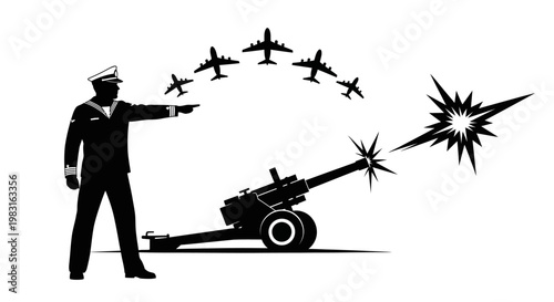 Military Commander Directs Artillery Fire Amidst Air Support and Explosions