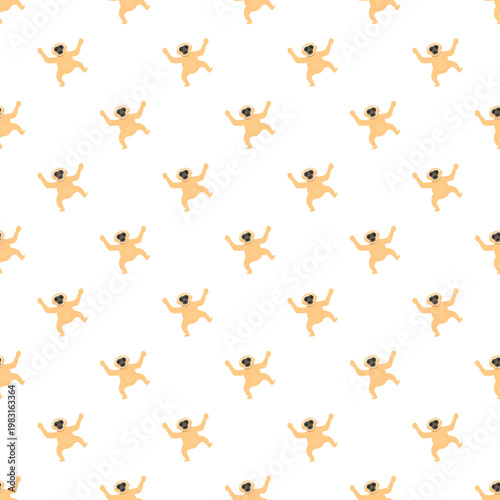 Gibbon monkeys standing in a cute cartoon style forming a seamless pattern