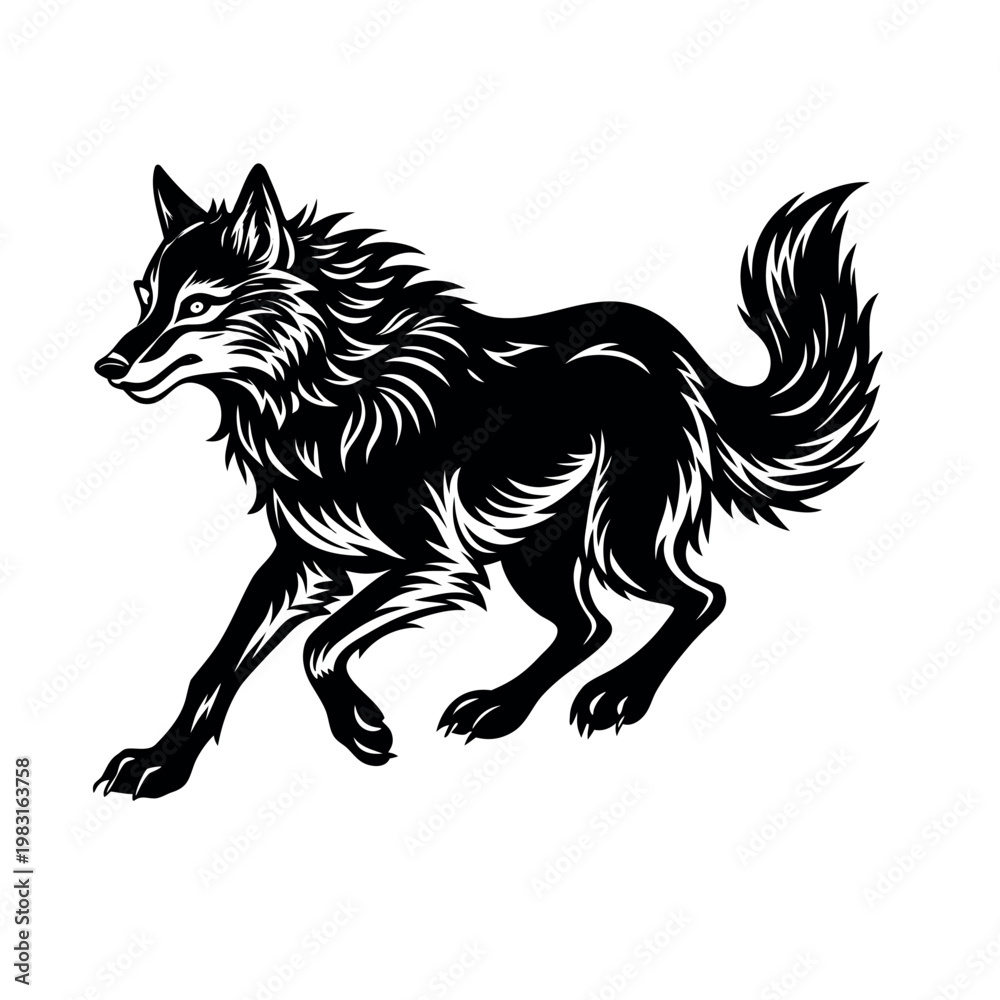 Obraz premium Running Wolf Wild Animal Isolated Wildlife Illustration