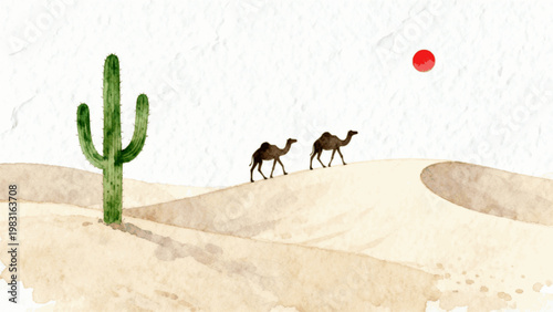Hot Sand Camels in the Desert isolated watercolor vector illustration svg