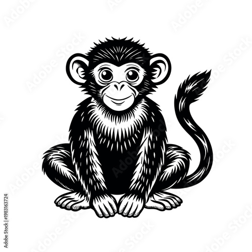 Sitting Monkey Cute Animal Isolated Wildlife Illustration