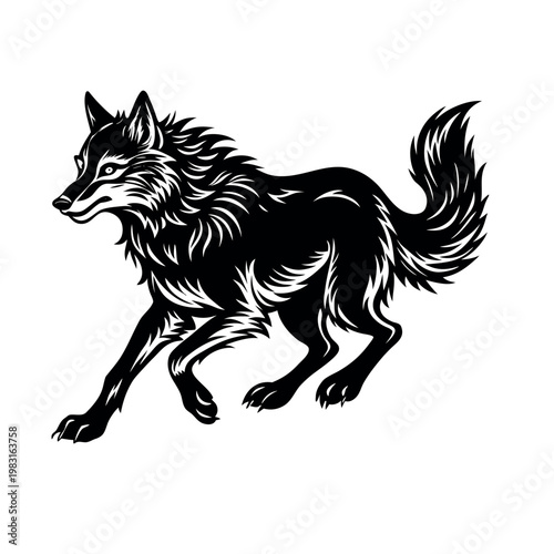 Running Wolf Wild Animal Isolated Wildlife Illustration