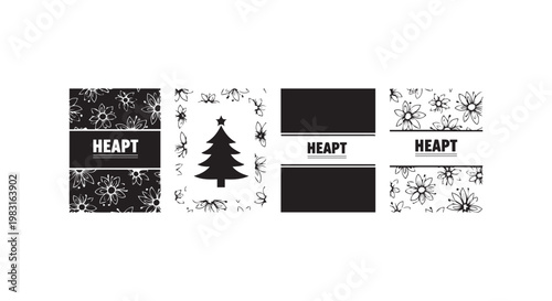 Christmas card designs with floral patterns and festive tree ornaments elegant templates for holiday greetings and winter celebrations.