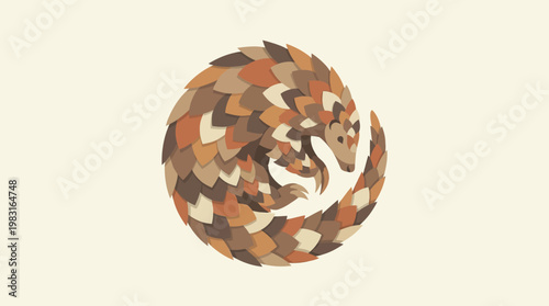 A beautifully illustrated pangolin curled into a protective ball, showcasing its unique scaled armor