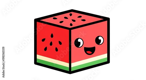 Cartoon Watermelon Cube Character.
