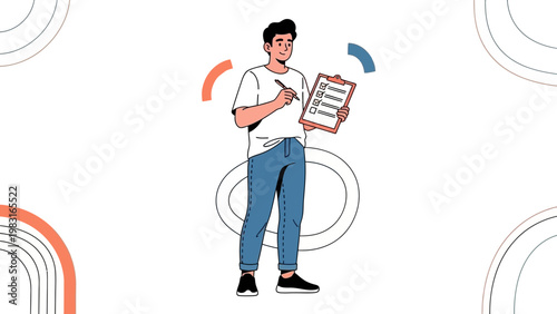Man with checklist, planning and organizing tasks, productivity concept
