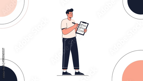 Man with Clipboard and Pen Checking Tasks, Business Planning, To-Do List Concept