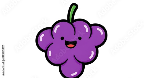 Purple cartoon grape character smiling.