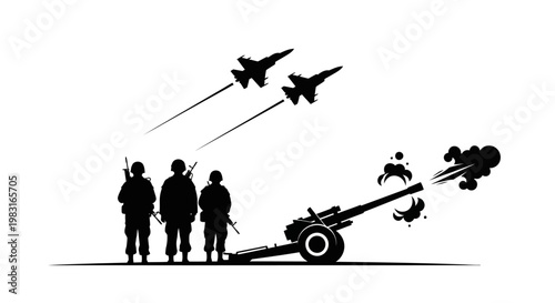 Military Power: Soldiers, Artillery, and Fighter Jets in Action