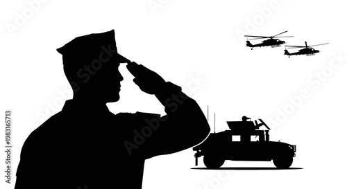 Military Salute Silhouette: Soldier, Humvee, Helicopters, Patriotism