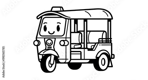 Smiling Cartoon Tuk Tuk Vehicle.