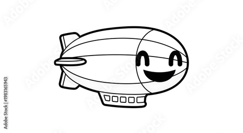Smiling cartoon blimp airship vehicle.