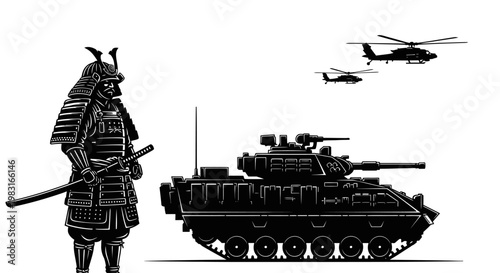 Samurai Warrior, Modern Tank, and Helicopters: Past Meets Future Military Power