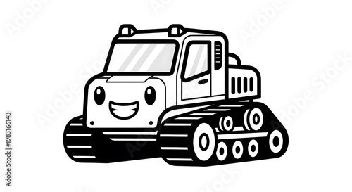 Smiling cartoon bulldozer vehicle.