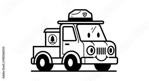 Cartoon delivery truck with luggage.