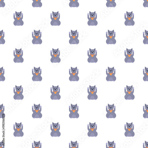 Cute maneki neko cats forming a seamless pattern on a white background