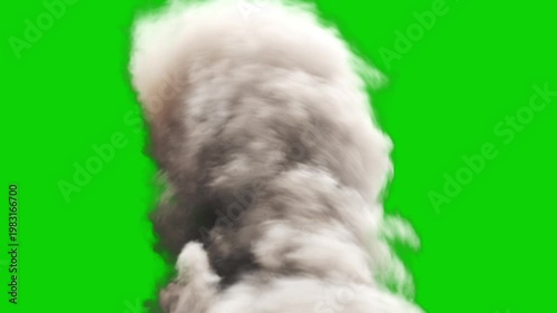 Close Low angle shot of Isolated Large Dust Tornado without debris rising upwards from to ground on a perfect green background