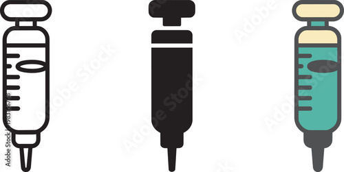 Three syringes in different styles, medical and research icons for syringe and flu shot