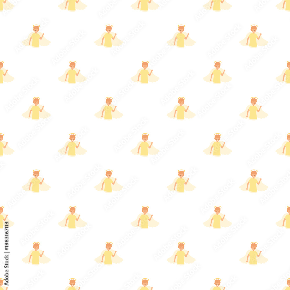 Fototapeta premium Sweet cartoon angel characters with halos and wings creating a light seamless pattern