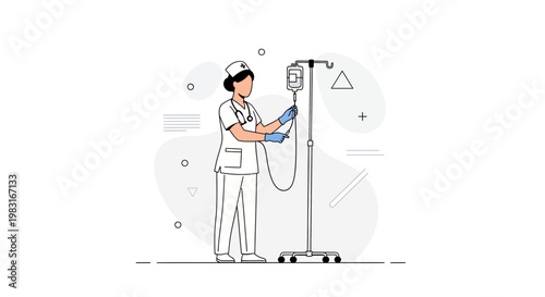 Nurse Administering IV Drip with Stethoscope and Medical Equipment