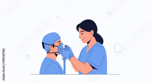 Nurse Administering Oxygen Mask to Patient in Medical Setting