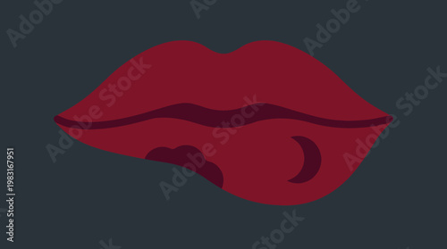 Bold Red Lips Biting, A Symbol of Desire and Seduction, Illustrated in a Minimalist Flat Design