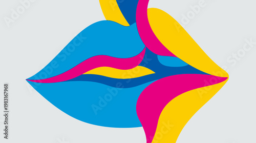 Abstract Pop Art Illustration of Boldly Outlined Lips with Vibrant Colors