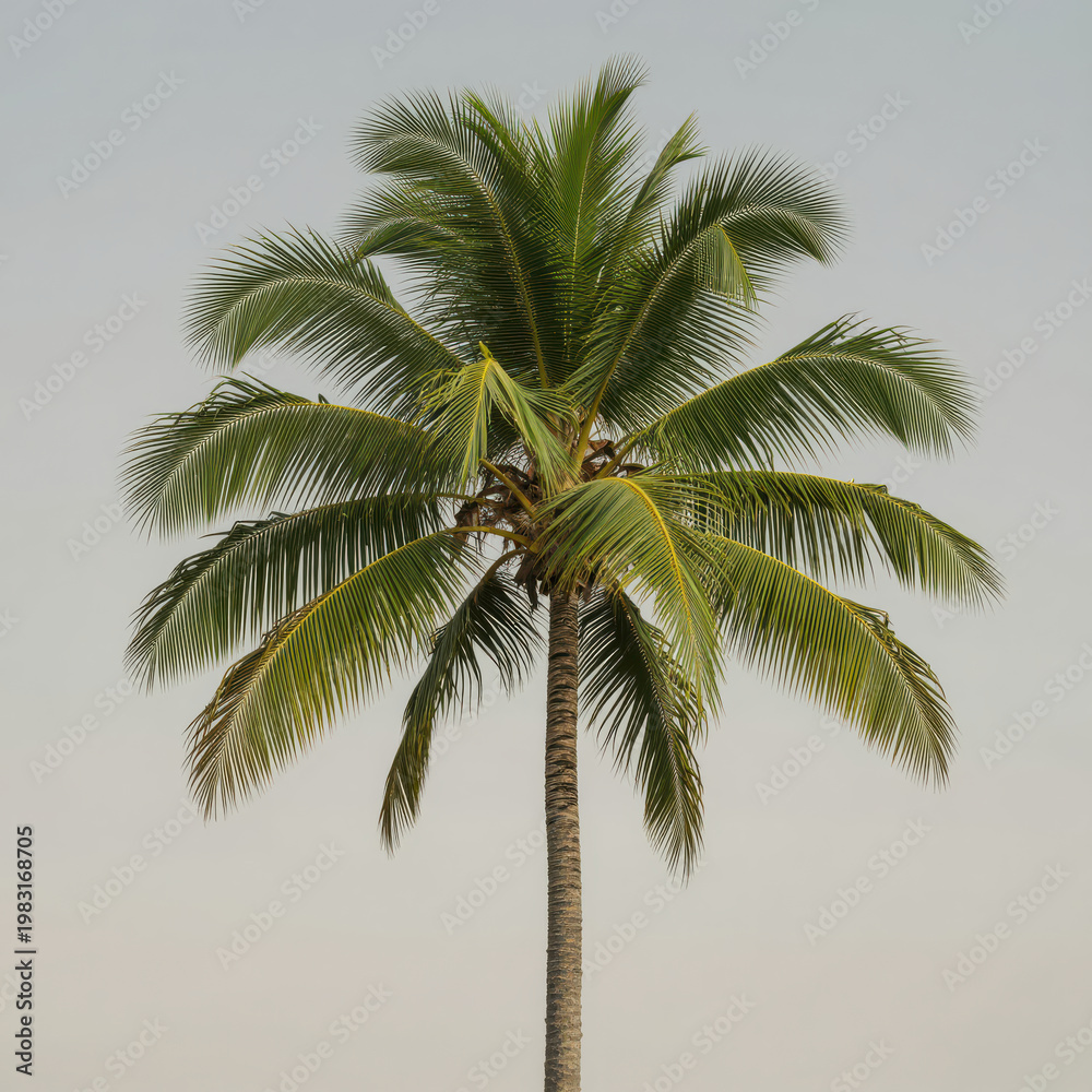 Obraz premium Tall Palm Tree with Lush Fronds Against Overcast Sky