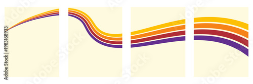 Abstract colorful 70s background vector. Vintage retro wallpaper with rainbow stripes and wavy lines. A 1970 color illustration suitable for posters, banners, decorative items and wall art.