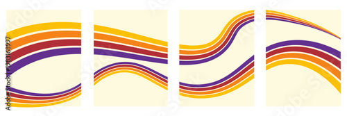 Abstract colorful 70s background vector. Vintage retro wallpaper with rainbow stripes and wavy lines. A 1970 color illustration suitable for posters, banners, decorative items and wall art.